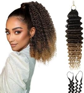 WOWANGEL Deep Wave Feather Crochet Human Hair Extensions,14 Inch,1BT4T30