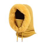 Zsedurt Winter Balaclava Hats for Women Ski Warm Thick Fluff Beanie Adult Neck Face Cover Cap (Yellow)