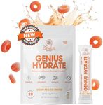 Genius Hydrate Stick Pack Powder Drink Mix - Sour Peach Rings Flavor, Natural Electrolyte Booster with Coconut Water & Potassium for Ultimate Hydration -20 Packets