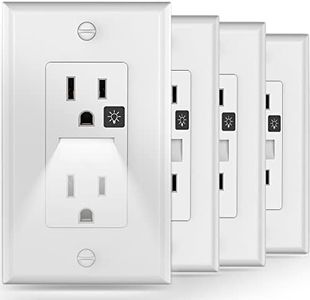 Receptacle Outlet with Night Light,15A 125V Standard Electrical Outlet with WallPlates,Turn LED Light On/Off Automatically,Nightlight for Kids,Bedroom,Bathroom,Stairs(4 Pack,White)