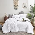 Houseri California King Comforter Set White Boho Tufted Jacquard Bedding Sets Cal King Women Solid White Shabby Chic Comforters Men Modern Soft Comfy Plain White Farmhouse Tassels Bed Quilt King Plus