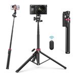 ULANZI MT-78 Extendable Phone Tripod, 72.83" Selfie Stick Phone Camera Tripod Stand with 2 in 1 Phone Clip, 360° Ball Head Camera Tripod with Cold Shoe for iPhone Sony Canon, Lightweight for Travel