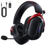 Gonbouyoku Wireless Gaming Headset, 2.4GHz USB Dual Wireless Gaming Headphones for PS5, PS4,Switch,PC,Mac with Bluetooth 5.3, 60H Battery, Omnidirectional ENC Microphone, CT570(Black Red)