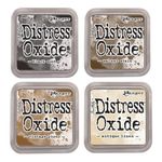 Ranger Tim Holtz Distress Oxide Ink Bundle E - Four 3" x 3" Pads - Black Soot, Walnut Stain, Vintage Photo, and Antique Linen