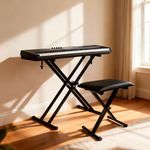 OCKYOOZ Keyboard Stand and Bench Set, 7 Adjustable Heights Piano Keyboard Stand and Bench with Lockable Straps & Non-Slip Pads, Double-X Keyboard Stand Adjustable Digital Piano Stand and Bench