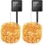 AMIR Upgraded Solar String Lights, 39Feet 120 LED Mini Copper Wire Lights, 8 Modes Waterproof Fairy Lights, Indoor Outdoor Solar Decoration Lights for Patios, Home, Parties (Warm White - 2PCS)