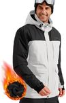 FREE SOLDIER Men's Waterproof Ski Jacket Fleece Lined Warm Winter Snow Coat with Hood Fully Taped Seams(White Black,XL)