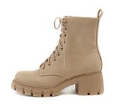 Soda TUNDRA ~ Women Lug Sole Lace up Fashion Combat Ankle Boot w/Side Zipper, L-blond Pu, 8.5