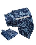 Axlon Navy Pasiley Tie For Men – Formal Ties Set With Pocket Square & Tie Pin Clip For Mens, Silk Neckties Gift Sets For Men’s (AXNW40)