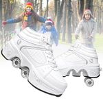 TOME.SKATES Roller Skates Shoes boys and girl，Shoes with Wheels for women and men，Adjustable Double Row Skating Shoes for kids,Trainers/Skates 2 in 1 (B, EU-35)