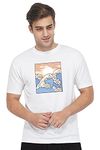 Fflirtygo Regular Fit Men's Cotton T-Shirt, Japanese Wave Art Printed Stylish Men t-Shirt White Color