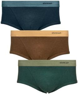 STONEKIN Men's Organic Cotton Trunks 3-Pack Small - Forest Brown Camel Teal Indigo, GOTS & OEKO-TEX Certified Underwear, Soft Breathable Tagless Stretch Fit, Moisture-Wicking Everyday Comfort