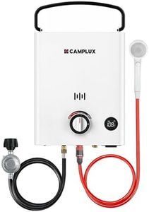 CAMPLUX First F5 Portable Propane Water Heater 1.32 GPM, 34,000 BTU, for RVs, Campings, Cabins & Barns, Ultra Portable Screw-Free Design, Quick Setup & 2-in-1 Easy Temperature Control