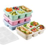 Toivize 4 Pcs Snack Box with Compartments, 5-Compartment Bento Lunch Box Snack Boxes for Kids and Adults with Transparent Lid for School Work Travel Picnics (Beige/Blue/Pink/Green)