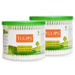 TULIPS Cotton Ear Buds/Swabs (pack of 2) with white PAPER Sticks (300/600 Tips ) in a Jar