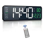 SHLNL Digital Wall Clock,16.2 Inch Large Digital Wall Clock,LED Digital Wall Clock Large Display with Remote Control,Automatic Brightness Digital Alarm Clock with Indoor Temperature,Date,Week(Green)