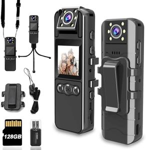 Body Camera with Audio and Video Recording, HD 1080P Body Cam with 180° Rotating Lens, 6HR Battery, IR Cut Auto Night Vision, 128GB Body Worn Camcorder, for Personal Civilians, Police Law Enforcement