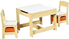 COSTWAY Kids Table Chair Set, Double Side Tabletop Table and 2Pcs Chairs with Storage Box, Activity Desk Nursery Wooden Multifunction Furniture (Natrual)