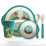 Bembika Baby Self Feeding Essential Baby Dinnerware Bamboo Fibre Dinner Set for Kids Bamboo Utensils for Kids and Toddlers � (Pack of 5)(Blue)