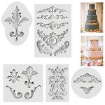 5 Pack Relief Baroque Vintage Silicone Mould Fondants Moulds 3D Sculpted Lace Flower Border Cake Decorations Cupcake Decorating Icing Paste Chocolate Baking Mould Sugarcraft DIY Polymer Clay Crafting