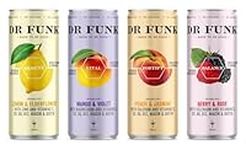 Dr. Funk Mixed Pack - Assorted Pack of Lemon & Elderflower, Mango & Violet, Peach & Jasmine, Berry & Rose Flavours, Sparkling Flavoured Water with No Sugar & No Calories,Pack of 4 Cans