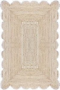 CASAVANI Scalloped Collection Runner Area Rug - 2.6' x 8', Beige Scallop Geometric Jute Rug Ideal for High Traffic Areas in Dining Room, Living Room, Bedroom