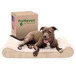 Furhaven Cooling Gel Dog Bed for Large/Medium Dogs w/Removable Washable Cover, for Dogs Up to 38 lbs - Ultra Plush Faux Fur & Suede Luxe Lounger Contour Mattress - Cream, Large