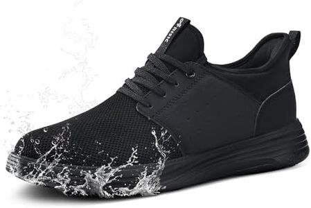 ARISIC Men's Non Slip Work Shoes Waterproof Slip On Lightweight Slip Resistant for Food Service Kitchen Chef Restaurant Arch Support Mesh Light Cushioning Breathable Stylish Working Footwear Black