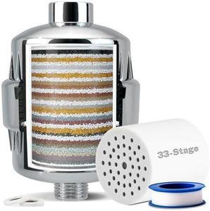 iSpring SF2S Filtre de Douche Anti Calcaire 33 Étapes, Filtre Universel à Haut Rendement pour Eau Calcaire, Élimine le Chlore, Métaux Lourds et Odeurs, Améliore la Peau et Adoucit les Cheveux​