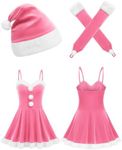 Avidlove Women's Christmas Dress Santa Clause Costume Outfit Flared A Line Casual Swing Dress With Xmas Gloves and Hat Pink L