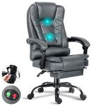 Blisswood Executive Office Chair For Home, 2 Point Massage Office Chair With Footrest & Lumbar Support, Recliner Computer Desk Chair, Ergonomic Swivel Gaming Chair Grey For Home Office