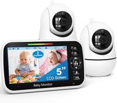 GoodBaby 5" Baby Monitor with 2 Cameras and Audio, No WiFi Secure Camera, 30-Hour Battery, Remote PTZ, Auto Night Vision, Room Temperature, Two-Way Audio，Lullabies，960 ft Range
