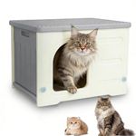 Plastic Cat House for Outdoor Indoor,Stackable Feral Cat Shelter Outside Cat House Insulated Weatherproof Waterproof,Accommodate 1-2 Cats,Cut-Out Handles Easy to Carry,(Grey 53×41×38cm)