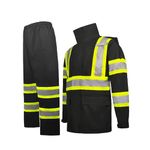 Hi-Vis Reflective Safety Rain Jacket and Pants for Men Women Waterproof Rain Gears, High Visibility Rain Suit with Inner Mesh Lining and Pockets, Fishing Rain Gear Workwear (black, XL)