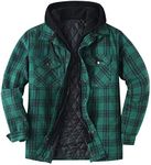 ZENTHACE Mens Hooded Flannel Shirt Jacket Quilted Lined Plaid Flannel Jackets for Men Green XXL