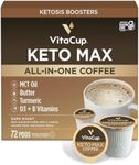 VitaCup Keto Max Dark Roast Coffee Pods, Ketosis & Energy, Butter, MCT Oil, Turmeric, B Vitamins, D3, All-In-One Keto Single Serve Pod Compatible w/Keurig K-Cup Brewers,72 Ct
