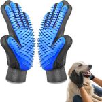 PSKONTORORA Pet Hair Removal Glove, Efficient Pets Hair Remover Mittens, Gentle Pet Grooming Glove Brush, Dog Washing Gloves for Long and Short Hair Dogs & Cats & Horses & Rabbits- 1 Pair (Blue)