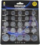 Milestock 25-Pcs 3V Lithium Button Battery Assortment CR1620 CR1632 CR2025 CR2032 CR2450 Compatible with Watch Repair Kit, Watch Battery Replacement, Toy Remote