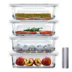 Bstask 4pc Glass Meal Prep Containers Set, Airtight Glass Storage Containers with Lids, Glass Food Containers with Snap Lock Lids, Glass Food Storage Containers, BPA-free, for Meal Prep & Baking