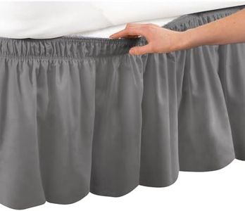 Collections Etc Wrap Around Bed Skirt, Easy Fit Elastic Dust Ruffle, Grey, Queen/King