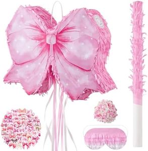 ZRUNBO Pink Bow Piñata for Girl,Party Decorative Tassel Pinatas Set with Stick Blindfold Confetti, Pink Bow Piñata for Coquette Birthday School Party