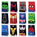 Mooshy Superhero Party Bags 12pcs Party Bags Avengers Party Bags with Kraft Paper Party Bags for Kids Party 12 Design Superhero Party Supplies with Stickers