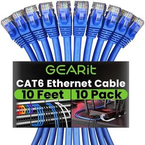 GearIT Cat 6 Ethernet Cable - High-Speed LAN Cord for Gaming and Personal Computers - Cat6 Patch Cable with RJ45 Connectors, 10 ft, Blue (10-Pack)