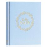 Lanpn Hello Baby Memory Book for Boy or Girl - Linen Cover First 5 Year Journal Scrapbook Photo Album - Newborn Milestone Keepsake for New Parents (Blue, 154 Pages)