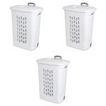 Sterilite 12228003 Ultra Wheeled Hamper, White Lid & Base w/Titanium Handle & Wheels, 3-Pack