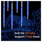 Vikdio Meteor Shower Rain Lights, 50cm 10 Spiral Tubes 540 LEDs 3.15m Lit Length Waterproof Snowfall LED Lights for Wedding Christmas Garden Tree Home Decor, Support 2 Sets Connected (Blue)