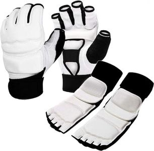 Taekwondo Sparring Gear Gloves Hand and Foot Protectors White Protective Guards Set for Boxing Kickboxing Fit Adult Men Women Kids Training (White,Medium)