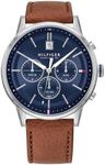 Tommy Hilfiger Men's 44mm Multifunction Quartz Watch - Navy Blue Dial, Light Brown Leather Strap, 3 Sub-Dials, 5ATM Water Resistant - 1791629