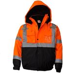 New York Hi-Viz Workwear WJ9011-XL Men's ANSI Class 3 High Visibility Bomber Safety Jacket, Waterproof (Extra Large, Orange)