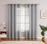 Grey Linen Sheer Curtain Panels with Eyelets Open Weave Faux Linen Home Decoration Rustic Style Window Treament Sets for Living Room Bedroom, 54x95 Inch, 2 Panels